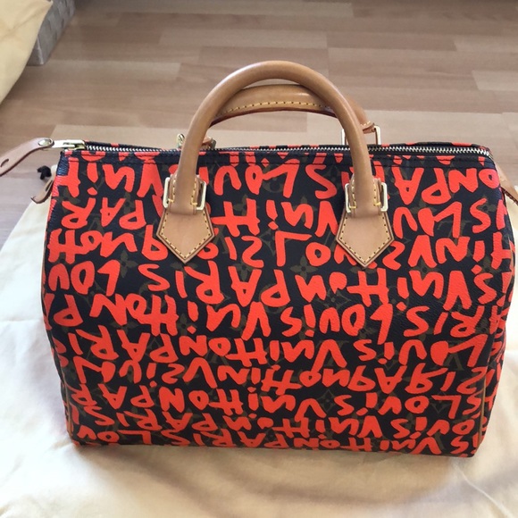 🌺🌺 STUNNING 🌺🌺 Louis Vuitton Stephen Sprouse Graffiti Speedy 30 Neon Orange - Picture 2 of 16